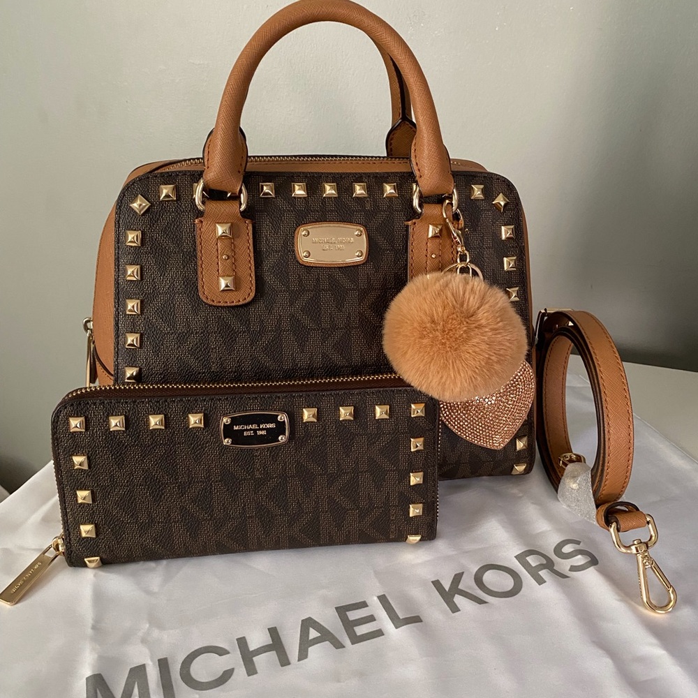 Michael Kors studded dome Satchel with matching wallet